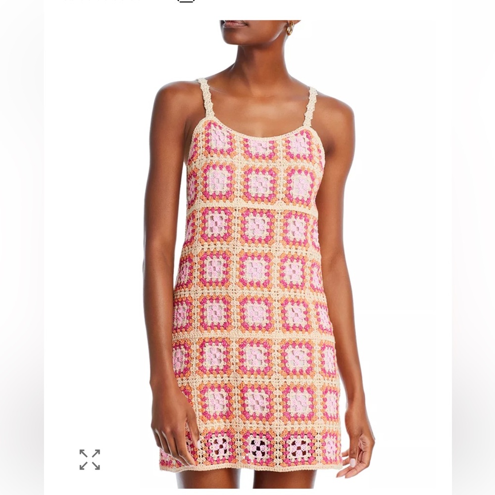 Bloomingdale’s Aqua Colorful Crochet Square Dress Sz L Large
